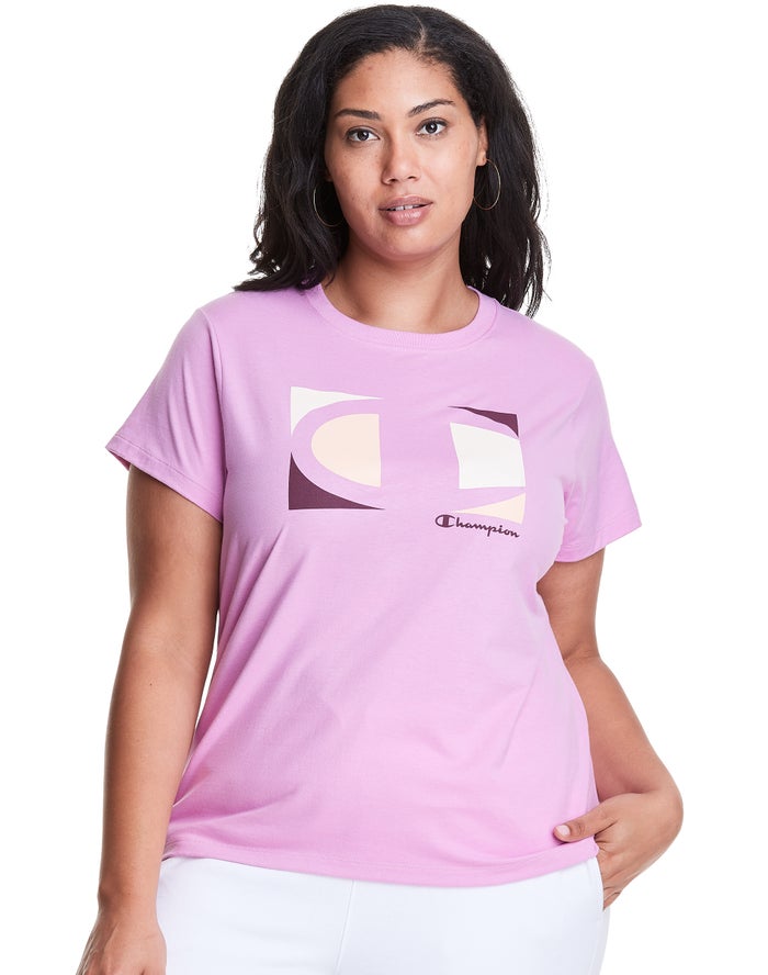 Champion Womens T-Shirt NZ - Plus Classic Embroidered C Logo Pink ( 3795-WAJCR )